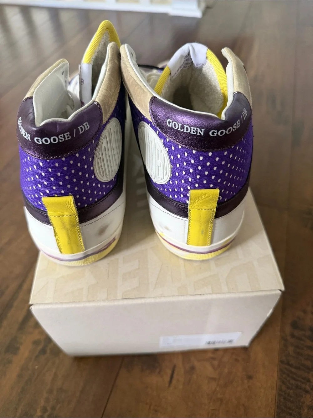 Golden Goose Kids High-Top Sneakers in White, Purple & Tan